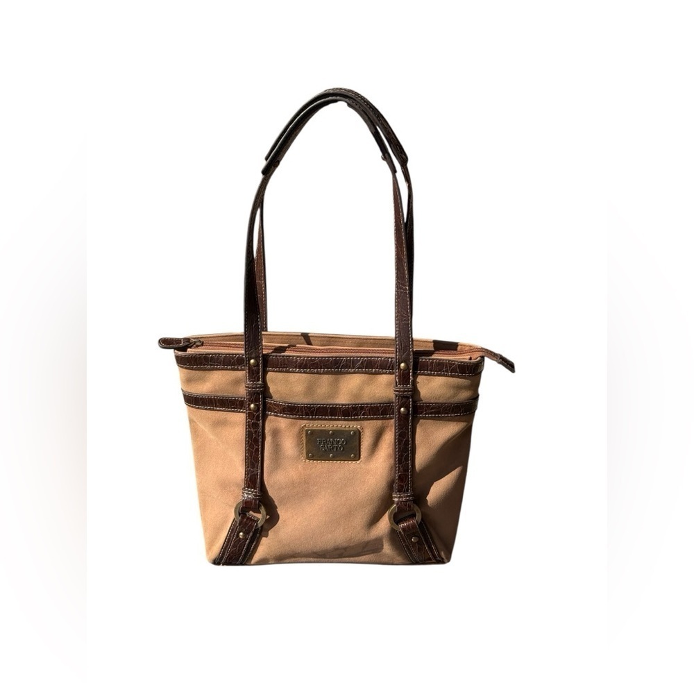 Franco Sarto Faux Suede Tan & Dark Brown Shoulder Bag W Small Flashlight Holder